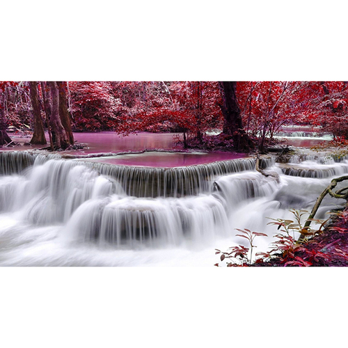 Wooden Brown Purple Water Fall Painting As Per Vastu