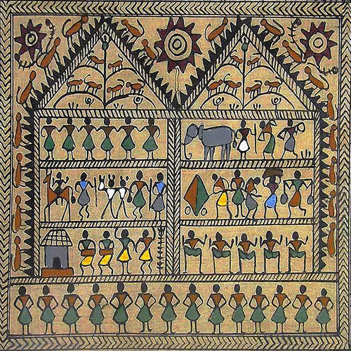 Warli Square Painting on Canvas