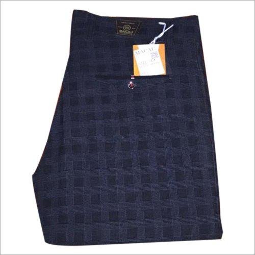 Mens Check Printed Trouser - Cotton, Waist Sizes 28-36, Blue Color, Regular Fit, Button Closure | Features: Dry Clean Only, No Fade, Washable