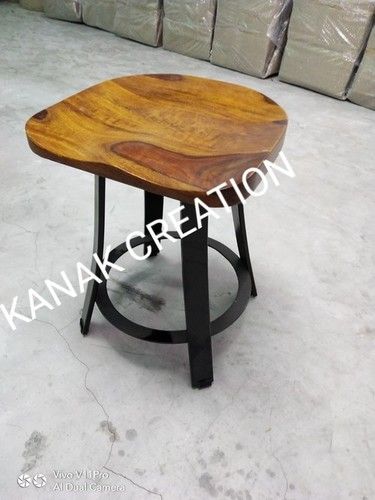 Handmade Bar Stool With Black Finished Metal Frame And Wooden Top