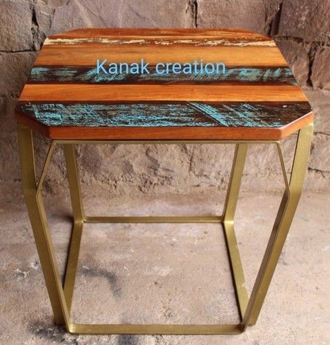 Handmade Side Table With Reclaimed Seat Top