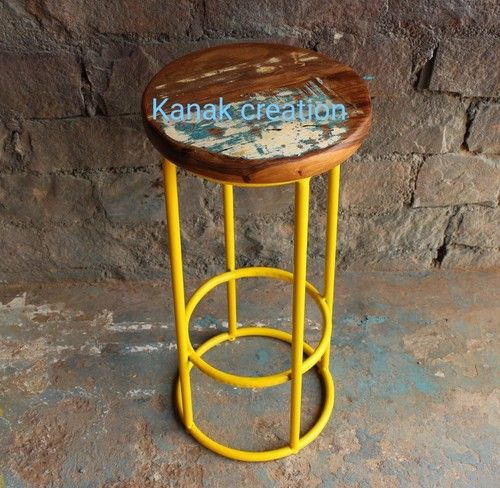 Handmade Industrial Round Stool With Reclaimed Wood Top