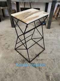 Antique designer industrial stool with wooden top