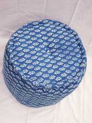 Indigo Blue Hand Block Print Pouf With Cotton Filling Ottoman
