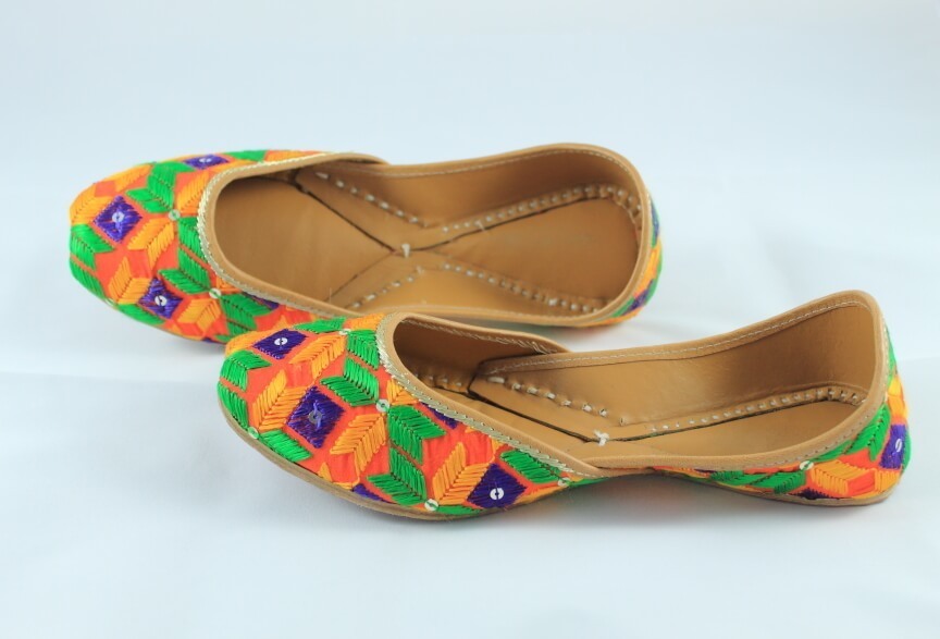 Ethnic Juttis - Leather & Canvas with Cotton Fabric Lining | Custom Sizes 5-10.5 USA, Multi-Color, Extra Padding for Ultimate Comfort