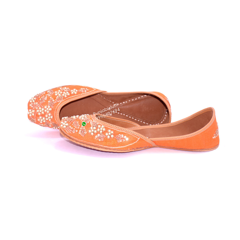Orange Leather Women Traditional Punjabi Jutti