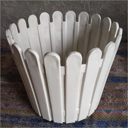 Designer Plastic Flower Pot - 6 to 18 Inch | Glossy Finish, White Color, Ideal for Decoration and Planting