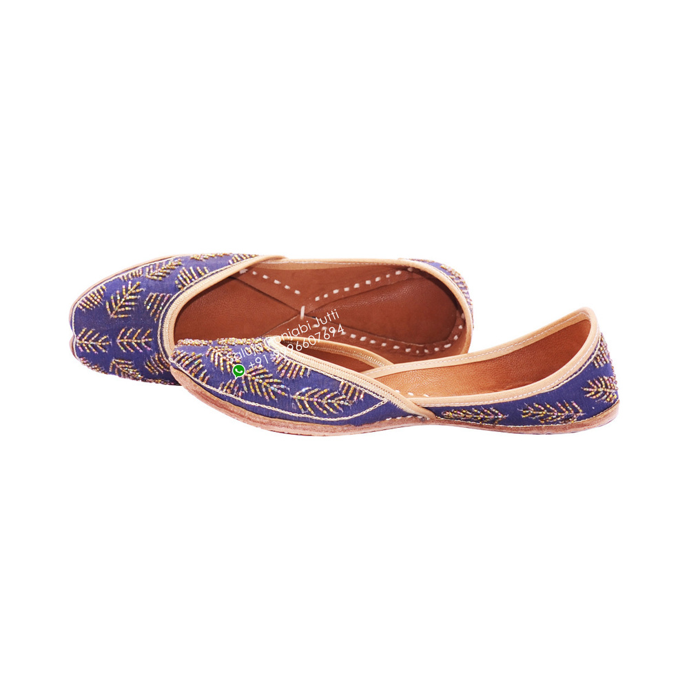 Navy Blue Leather Punjabi Jutti For Women (Navy Blue)