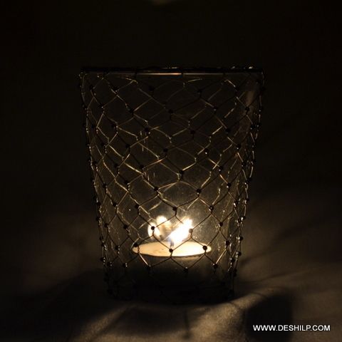 Polishing Net Decor Glass Candle Holder