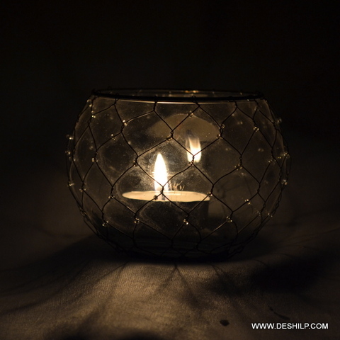 Black colored Candle Holder Glass Made