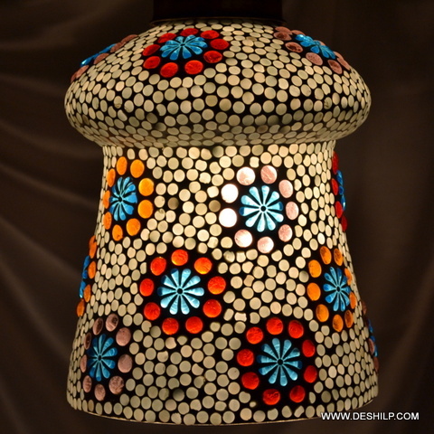 Cream And Multicolor Mosaic Handmade Glass Wall Hanging - Shape: Round