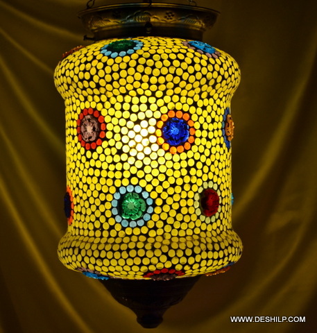 Traditional Yellow And Multicolor Yellow Mosaic Wall Hanging For Home Decor