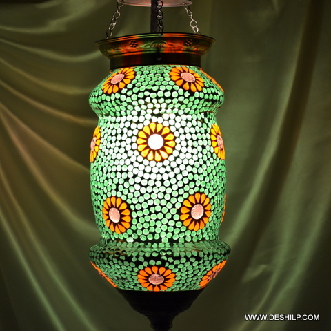 Green And Multicolor rooftop Multi Mosaic Glass Wall Hanging Lamp
