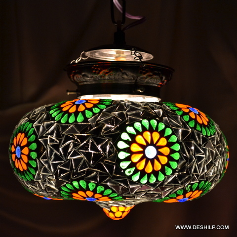 Glass Wall Hanging Lamp - Color: Brown And Multicolor