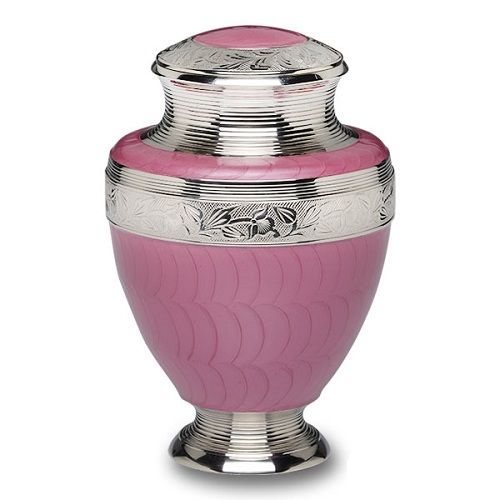 Elegant Pink Enamel & Nickel Cremation Urn