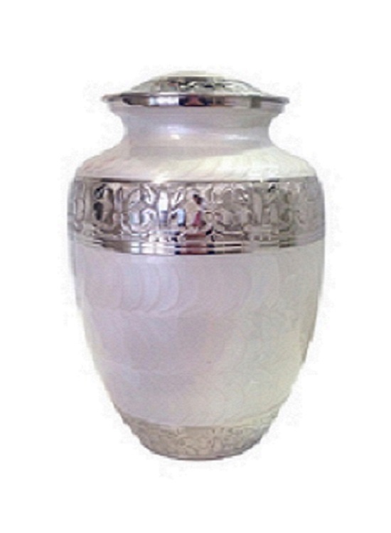 Mother of Pearl Cremation Urn in Brass with Nickel