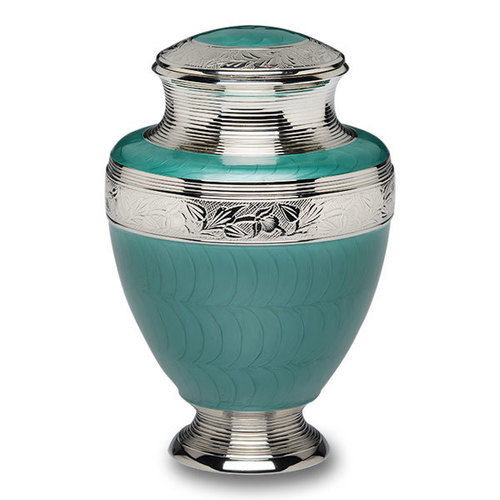 Elegant Green Enamel & Nickel Cremation Urn