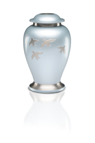 Avondale Urn with Birds in Flight in Beautiful Pearl Gray