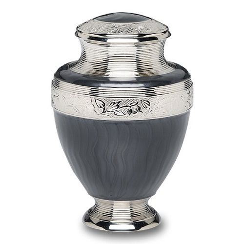 New Elegant Charcoal Gray Enamel & Nickel Cremation Urn