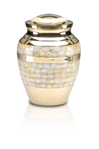 Mother of Pearl Cremation Urn in Golden Brass