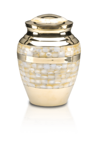 Mother of Pearl Cremation Urn in Golden Brass