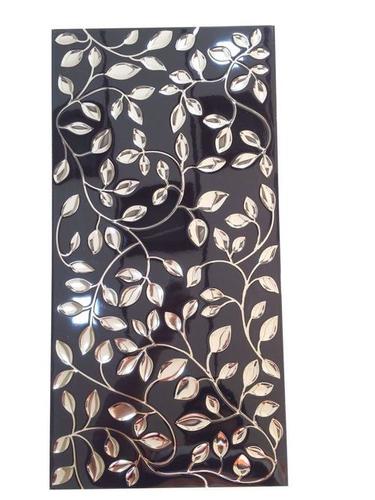 Leaves Black - Ceramic Tiles, Acid-Resistant, Square Edge, Glazed & Polished Finish, Textured & Gloss Surface, Ideal for Interior Use