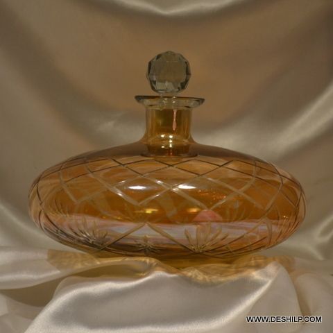 Cutting Yellow Glass Perfume Bottle