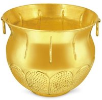 Brass Planter - Heavy Duty, Polished Gold Finish | Hand Engraved Classic Design For Lobby, Hotel, And Banquet Decoration