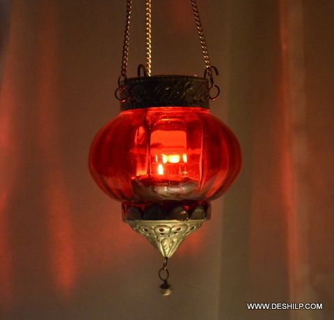 Red Glass T Light Candle Holder