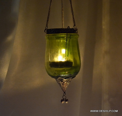 Green Glass  T Light Candle Holder