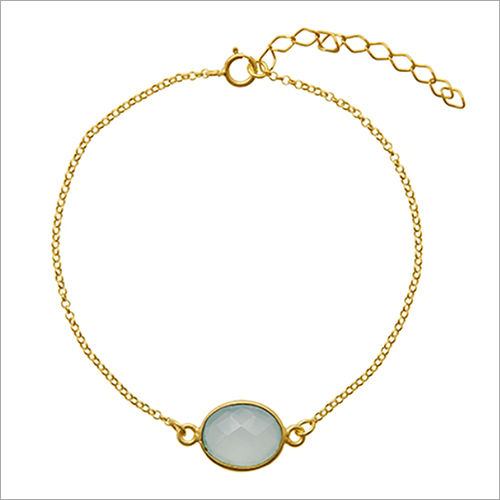 Aqua Chalcedony 925 Silver Chain Bracelet Diameter: Customized