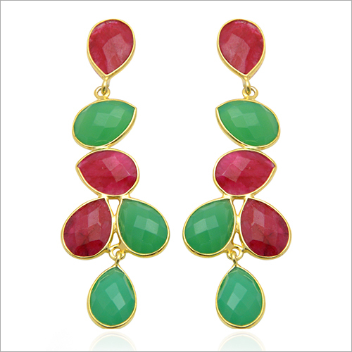 Gemstone Silver Gold Plated Earring Gemstone Silver Gold Plated Earring