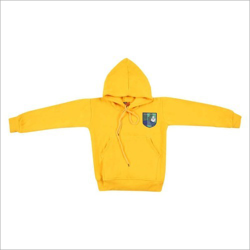 School Hoodie - Cotton, Customized Size, Yellow Color | Lightweight, Washable, Unisex Long Sleeve, Embroidered Logo, Soft & Skin-Friendly