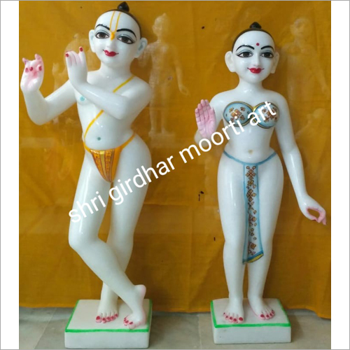 White Marble Iskcon Radha Krishan Statue