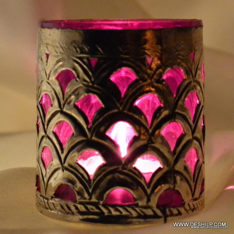 Metal Fitting Glass Candle Holder