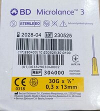 Bd Microlance 3 Needles 30g - Steel, 30g X 0.5in (0.3mm X 13mm) , Silver Color, Manual Use For Hospital And Lab Applications