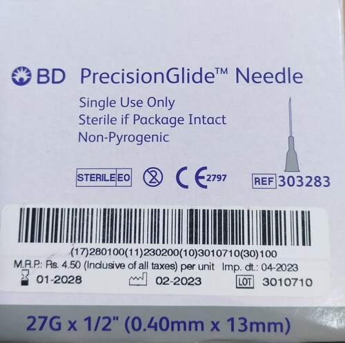 BD PrecisionGlide Needle (27G X 0.5)