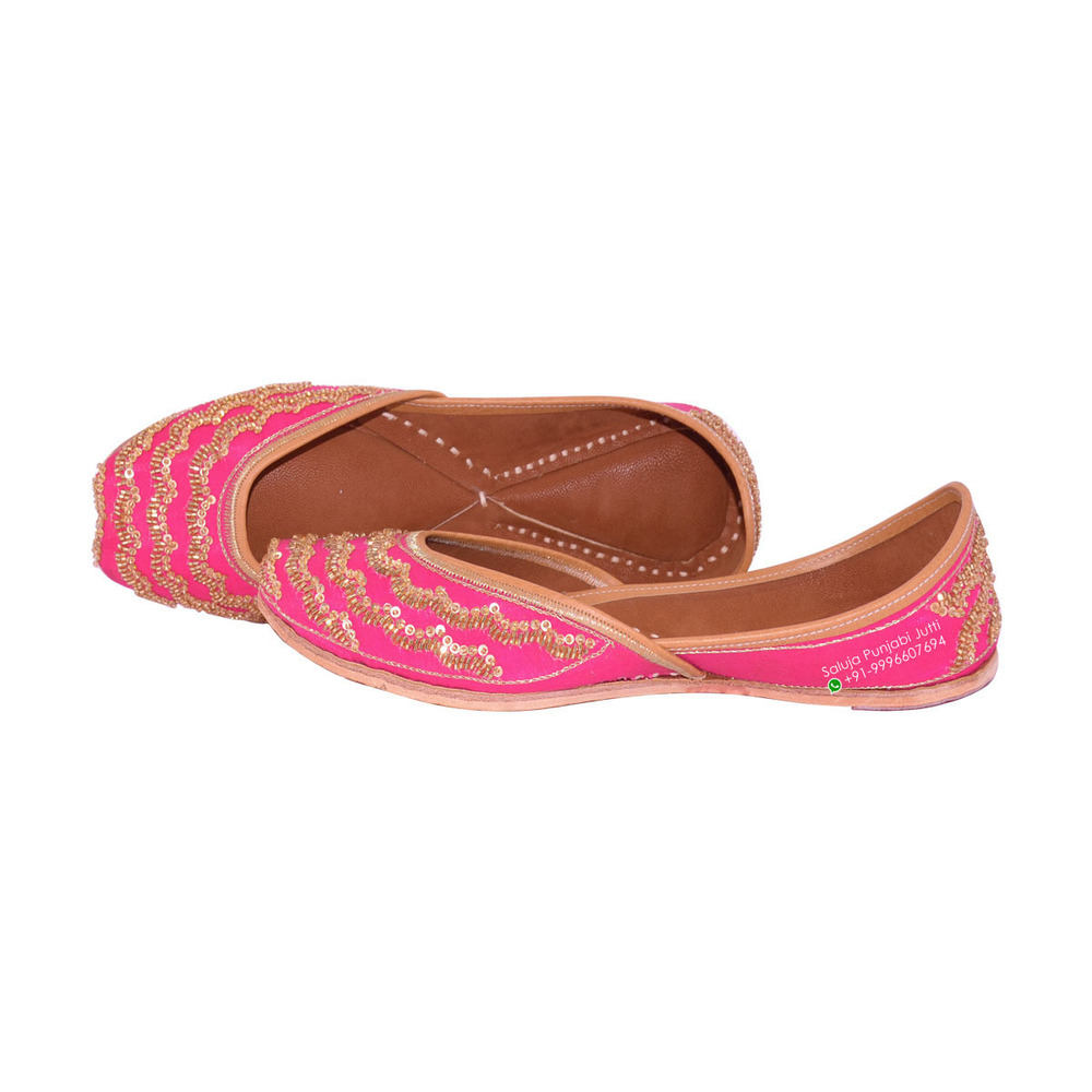 Mjanta Beaded Punjabi Jutti - Leather Upper, Sizes 36-41 | Extra Padding, Custom Made, Flat Heel