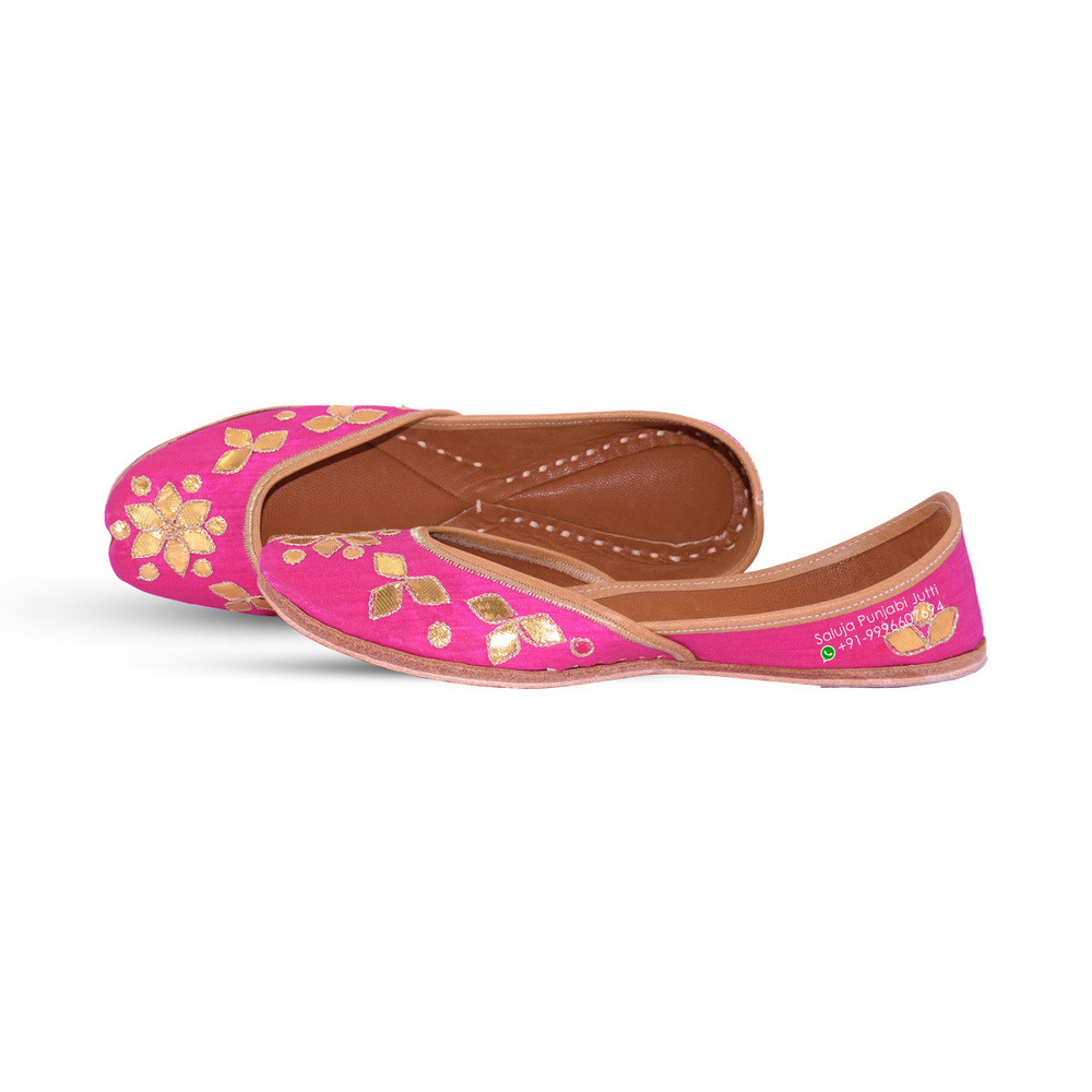 Pink Punjabi Partywear Jutti - Leather Upper, Flat Heel, Size Range 36-41 | Custom Comfort Fit with Extra Padding, Available in All Widths