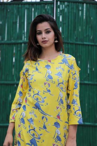 Fancy Yellow Printed Kurti