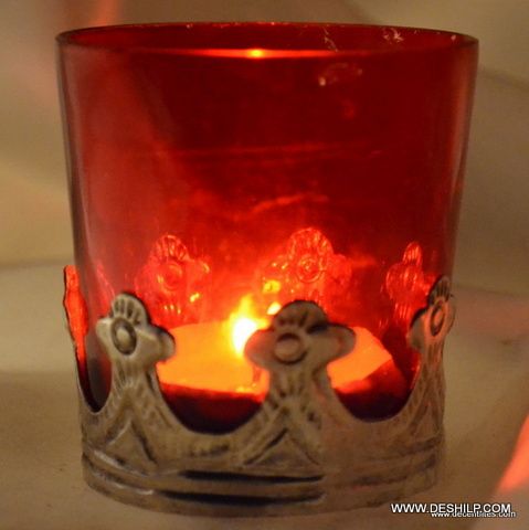 Glass Beautiful Metal Fitting Candle Holder