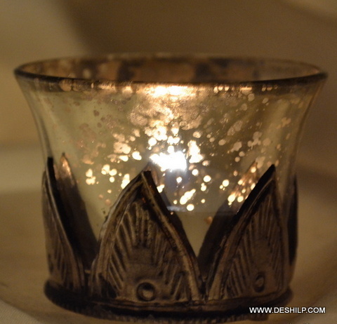 Silver Glass Small T Light Candle Holder for festivals