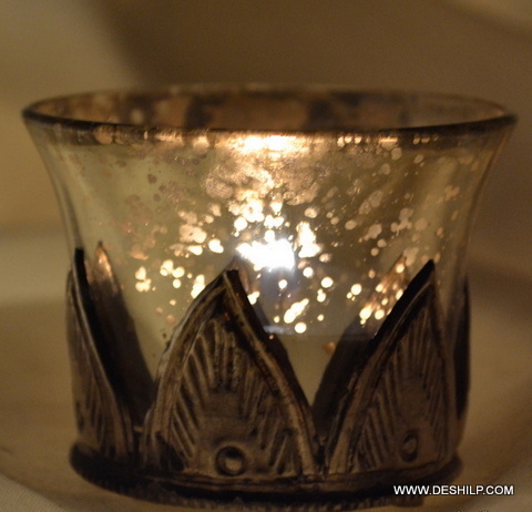 Silver Glass Small T Light Candle Holder