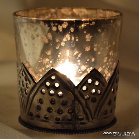 Metal Fit Glass T Light Votive Candle