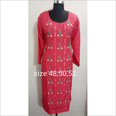 Red Embroidered Kurti Reyon Size Available , Full Size As Mention