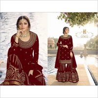 Red Designer Heavy Embroidered Gharara Suit