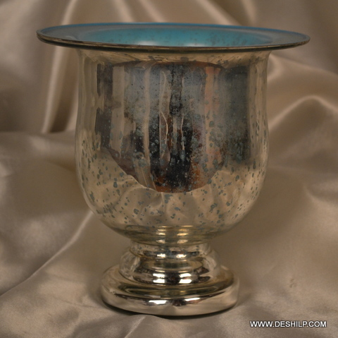 Glass Hurricane Silver Candle Holder