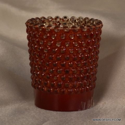 Red Glass Silver Candle Holder