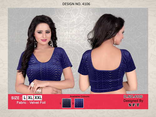 Black Blue Velvet Foil Blouse
