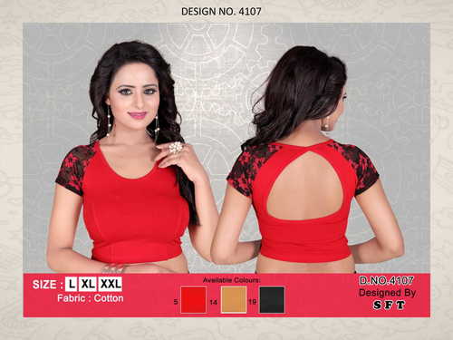 Red Gold Black Cotton Hosiery Blouse